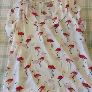 LOFT Flamingo Patterned Top in White and Pink